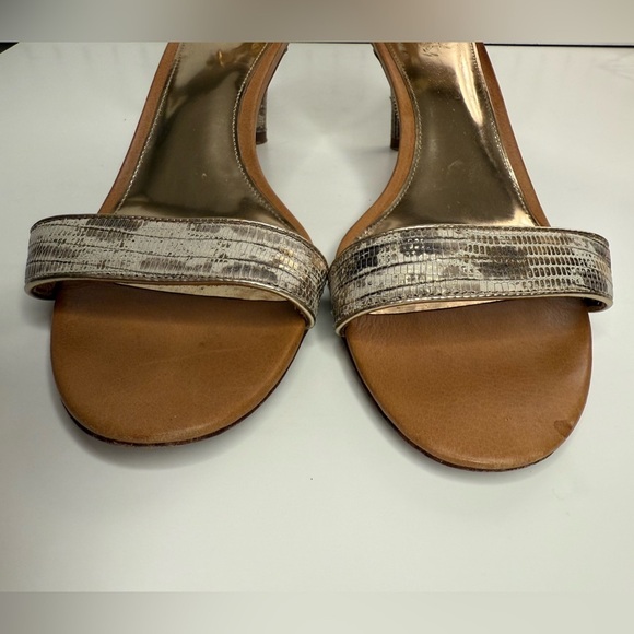 COACH Brown, Gold & White Snakeskin Embossed Round Toe Kitten Heel Shoes Size 9B - Picture 4 of 17